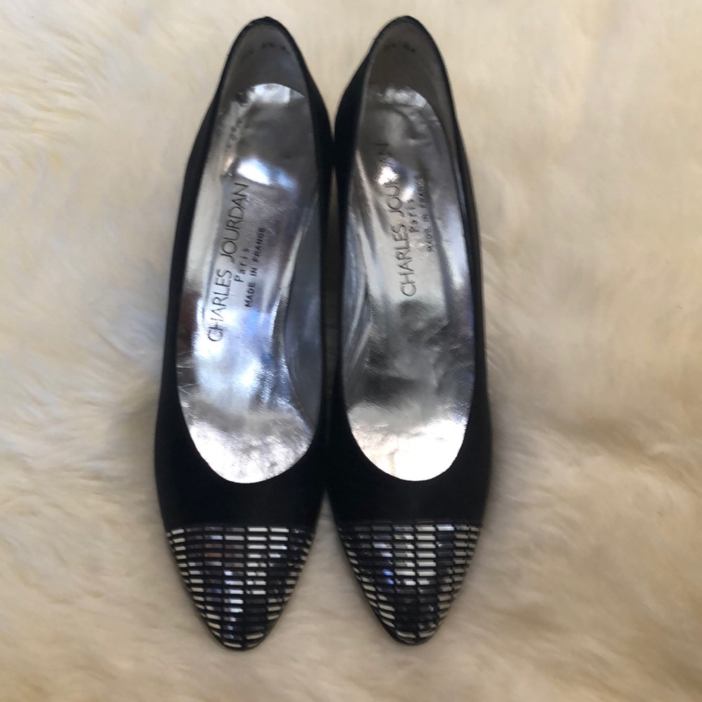 Charles Jourdan black and mirror detail heels